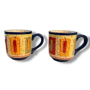 Pfaltzgraff Sedona Hand Painted Coffee Cups Mugs Set of 2 Speckled Blue
